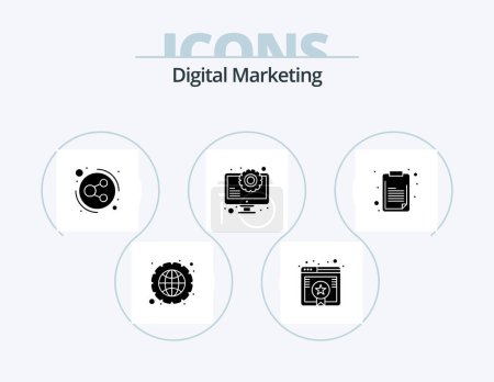 Téléchargez les illustrations : Digital Marketing Glyph Icon Pack 5 Icon Design. list. seo. connection. optimization. blog - en licence libre de droit