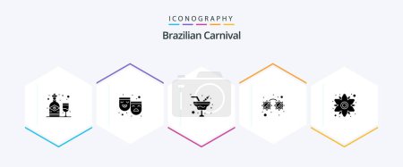 Ilustración de Brazilian Carnival 25 Glyph icon pack including flower. chamomile. champaign. party. fancy glasses - Imagen libre de derechos