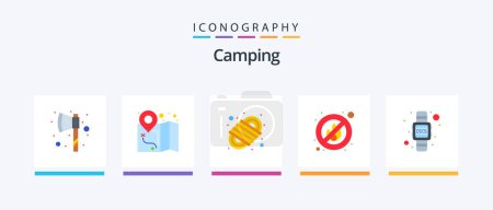 Ilustración de Camping Flat 5 Icon Pack Including . watch. para cord. time. place. Creative Icons Design - Imagen libre de derechos