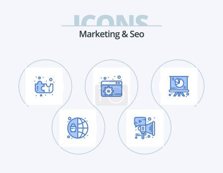 Téléchargez les illustrations : Marketing And Seo Blue Icon Pack 5 Icon Design. . pie. puzzle. graph. seo - en licence libre de droit