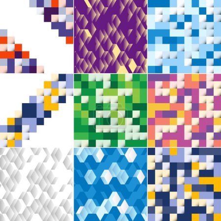 Téléchargez les illustrations : Blue mosaic pattern with a mosaic color gradient vector illustration suitable for design projects; pack of 17 - en licence libre de droit