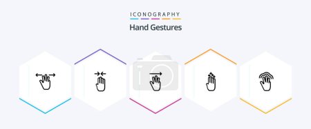 Téléchargez les illustrations : Hand Gestures 25 Line icon pack including gestures. down. hand. gesture. finger - en licence libre de droit