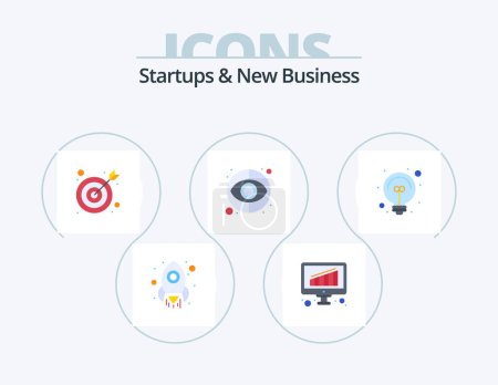 Téléchargez les illustrations : Startups And New Business Flat Icon Pack 5 Icon Design. . light. goal. business idea. visibility - en licence libre de droit