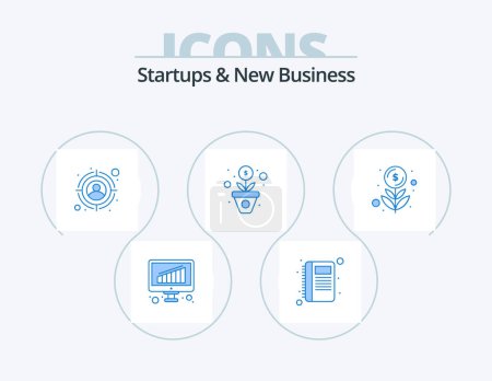 Illustration for Startups And New Business Blue Icon Pack 5 Icon Design. finance. cash. seo. payment. grow - Royalty Free Image