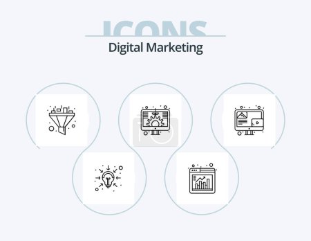 Téléchargez les illustrations : Digital Marketing Line Icon Pack 5 Icon Design. webpage. sound. marketing. internet. settings - en licence libre de droit