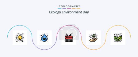 Téléchargez les illustrations : Ecology Line Filled Flat 5 Icon Pack Including eco. protection. ecology. power. energy - en licence libre de droit