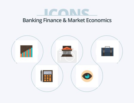 Ilustración de Banking Finance And Market Economics Flat Icon Pack 5 Icon Design. bank. presentation. eye. analytics. chart - Imagen libre de derechos