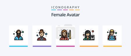 Téléchargez les illustrations : Female Avatar Line Filled 5 Icon Pack Including profile. dancer. women. avatar. female. Creative Icons Design - en licence libre de droit