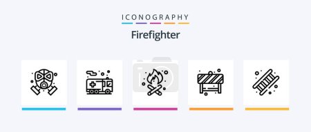 Téléchargez les illustrations : Firefighter Line 5 Icon Pack Including alarm. service. loud. job. fire. Creative Icons Design - en licence libre de droit