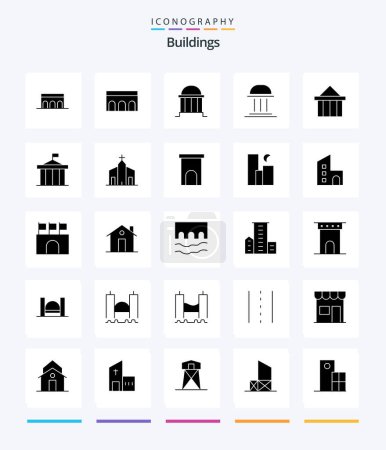 Téléchargez les illustrations : Creative Buildings 25 Glyph Solid Black icon pack  Such As church. building. column. greece. columns - en licence libre de droit