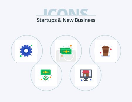 Téléchargez les illustrations : Startups And New Business Flat Icon Pack 5 Icon Design. break. money. store. cash. management - en licence libre de droit