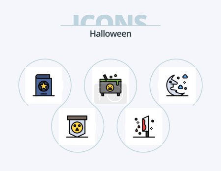 Téléchargez les illustrations : Halloween Line Filled Icon Pack 5 Icon Design. horror. dangerous. witch. coin. eye - en licence libre de droit
