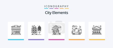 Téléchargez les illustrations : City Elements Line 5 Icon Pack Including stop. board. fuel. living area. city. Creative Icons Design - en licence libre de droit