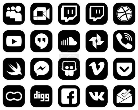 Illustration for 20 Attractive White Social Media Icons on Black Background such as messenger. google hangouts. rakuten and google photo icons. High-quality and creative - Royalty Free Image