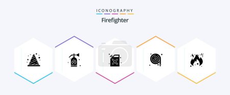 Ilustración de Firefighter 25 Glyph icon pack including flame. danger. barrel. water hose. hose - Imagen libre de derechos