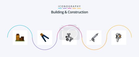Téléchargez les illustrations : Building And Construction Line Filled Flat 5 Icon Pack Including repair. sealant. crimping. tools. nut - en licence libre de droit