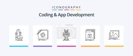 Ilustración de Coding And App Development Line 5 Icon Pack Including operational. window. file. development. product. Creative Icons Design - Imagen libre de derechos