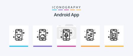 Téléchargez les illustrations : Android App Line 5 Icon Pack Including mobile app. smart. app. home. smartphone. Creative Icons Design - en licence libre de droit