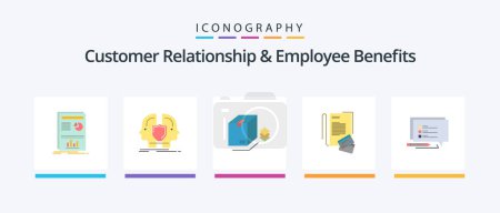 Illustration for Customer Relationship And Employee Benefits Flat 5 Icon Pack Including . cards. sheild. notebook. bundle. Creative Icons Design - Royalty Free Image