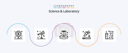 Téléchargez les illustrations : Science Line 5 Icon Pack Including chemistry. pipette. telescope. dropper. science - en licence libre de droit