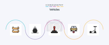 Téléchargez les illustrations : Vehicles Line Filled Flat 5 Icon Pack Including . car. transport. scooter - en licence libre de droit
