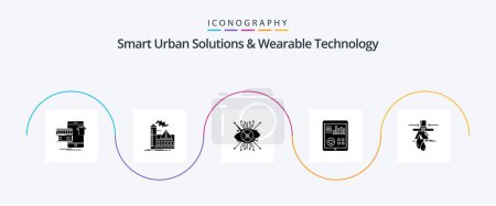 Illustration for Smart Urban Solutions And Wearable Technology Glyph 5 Icon Pack Including heart. monitoring. alert. lens. cyber - Royalty Free Image