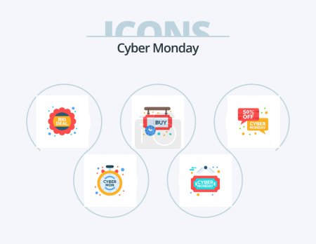 Ilustración de Cyber Monday Flat Icon Pack 5 Icon Design. ecommerce. timer. discount. shopping. buy - Imagen libre de derechos