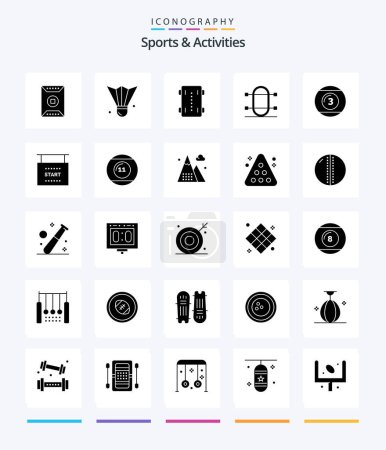 Téléchargez les illustrations : Creative Sports & Activities 25 Glyph Solid Black icon pack  Such As physic. crew. shuttlecock. skateboard. sport - en licence libre de droit