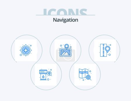 Téléchargez les illustrations : Navigation Blue Icon Pack 5 Icon Design. street. location. gps. pin. location - en licence libre de droit