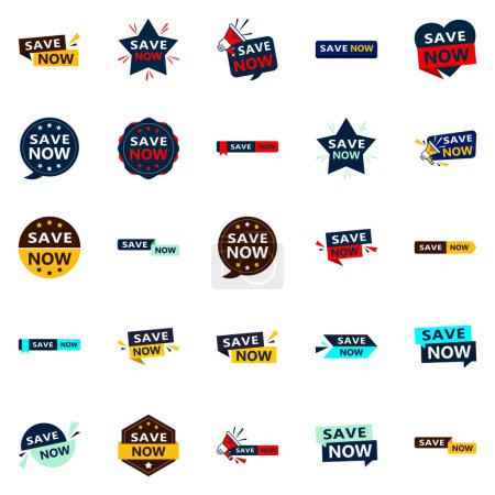 Ilustración de Save Now 25 Modern Typographic Elements to encourage saving - Imagen libre de derechos