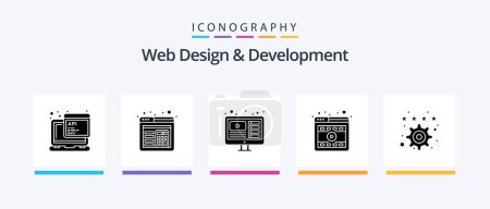 Téléchargez les illustrations : Web Design And Development Glyph 5 Icon Pack Including preference. bookmark. web. online. player. Creative Icons Design - en licence libre de droit