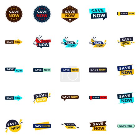 Ilustración de Save Now 25 Eye catching Typographic Banners for promoting savings - Imagen libre de derechos