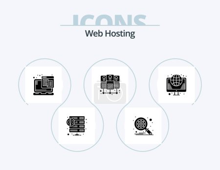 Illustration for Web Hosting Glyph Icon Pack 5 Icon Design. internet. globe. technology. shared. database server - Royalty Free Image