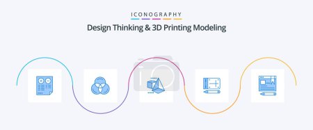 Ilustración de Design Thinking And D Printing Modeling Blue 5 Icon Pack Including text. education. 3d model. online. mobile - Imagen libre de derechos