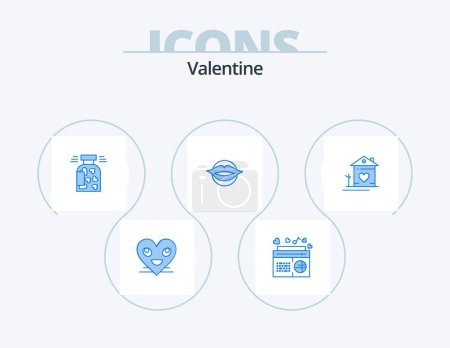 Illustration for Valentine Blue Icon Pack 5 Icon Design. valentines. lips . speaker. valentine. cookies - Royalty Free Image