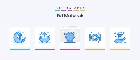 Illustration for Eid Mubarak Blue 5 Icon Pack Including dinner. dish. glow. eid. man. Creative Icons Design - Royalty Free Image