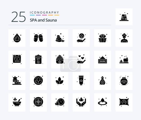 Téléchargez les illustrations : Sauna 25 Solid Glyph icon pack including care. lotus. sauna. sauna. lotus - en licence libre de droit