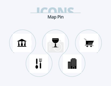 Illustration for Map Pin Glyph Icon Pack 5 Icon Design. . trolley. building. order. beer - Royalty Free Image