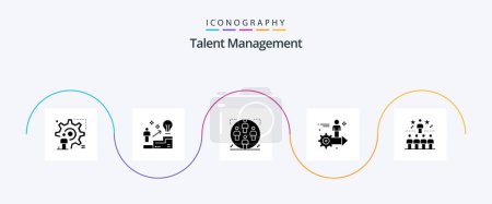 Téléchargez les illustrations : Talent Management Glyph 5 Icon Pack Including arrow. setting. idea. family. group - en licence libre de droit