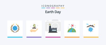 Ilustración de Earth Day Flat 5 Icon Pack Including home. earth. eco manufacturing. flag. globe. Creative Icons Design - Imagen libre de derechos
