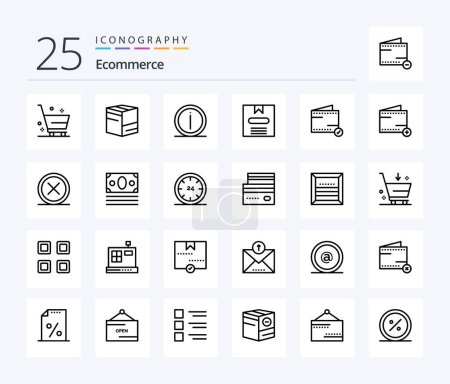 Téléchargez les illustrations : Ecommerce 25 Line icon pack including add. e. details. commerce. information - en licence libre de droit