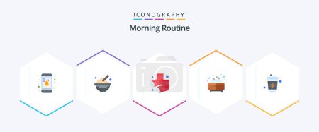 Ilustración de Morning Routine 25 Flat icon pack including . cup. dots. coffee. furniture - Imagen libre de derechos