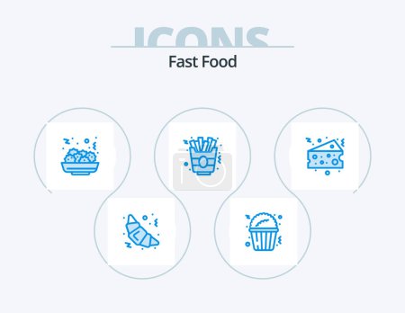 Illustration for Fast Food Blue Icon Pack 5 Icon Design. . food. eat. fat. cake - Royalty Free Image