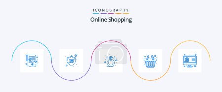 Illustration for Online Shopping Blue 5 Icon Pack Including shop. buy. warranty. shopping. basket - Royalty Free Image