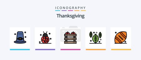 Téléchargez les illustrations : Thanksgiving Line Filled 5 Icon Pack Including harvest. crop. thanksgiving. cornucopia. thanksgiving. Creative Icons Design - en licence libre de droit