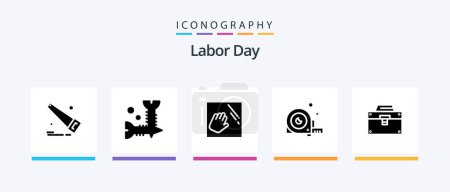 Illustration for Labor Day Glyph 5 Icon Pack Including construction . measurement . screws. hand. Creative Icons Design - Royalty Free Image
