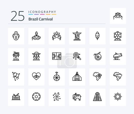Téléchargez les illustrations : Brazil Carnival 25 Line icon pack including monument. jesus. costume. celebration. brazilian - en licence libre de droit