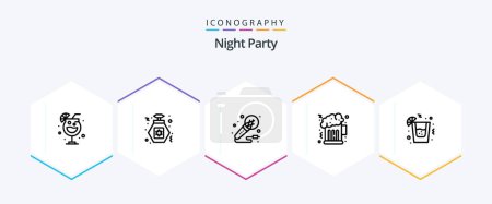 Illustration for Night Party 25 Line icon pack including . night. music. drink. night - Royalty Free Image