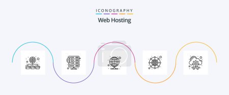 Ilustración de Web Hosting Line 5 Icon Pack Including hosting server. cloud. hosting. network. connection - Imagen libre de derechos