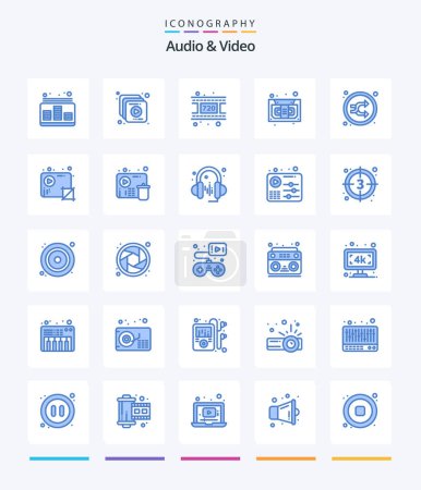 Téléchargez les illustrations : Creative Audio And Video 25 Blue icon pack  Such As music. arrow. movie. recorder. cassette - en licence libre de droit